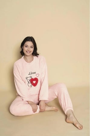 SUNZER HOMEWEAR kadın pembe kışlık peluş takım