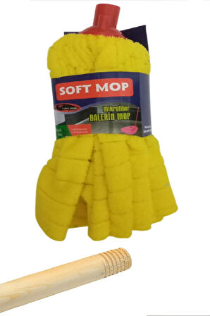 Soft Mop Mikrofiber Havlu Paspas Mop Ucu Ahşap Sapı Takım