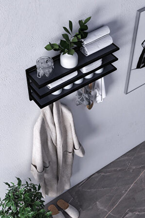 Sofya 2 Katlı Antrasit Raflı Askılık, Portmanto (43 CM - 4 ASKI)