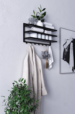 Sofya 2 Katlı Antrasit Raflı Askılık, Portmanto (43 CM - 4 ASKI)