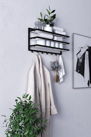 Sofya 2 Katlı Beyaz Raflı Askılık, Portmanto (63 CM - 6 ASKI)