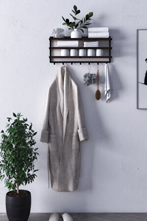 Sofya 2 Katlı Ceviz Raflı Askılık, Portmanto (53 CM - 5 ASKI)