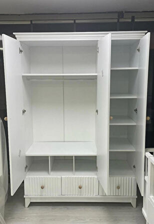%100 MDF Soho Çizgili Desen 3 Kapılı Bebek & Çocuk Gardırop