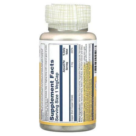 Solaray Biocitrate Copper Bakır Citrate Mineral 2 mg 60 Caps