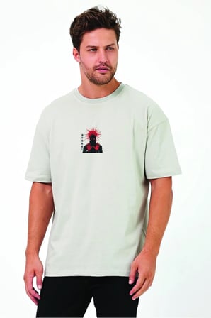 Lenithra Solarpunk Sırt Baskılı Unisex Oversize T-shirt Gri / L