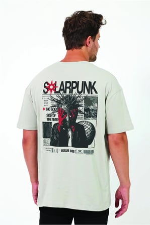 Lenithra Solarpunk Sırt Baskılı Unisex Oversize T-shirt Gri / 2XL