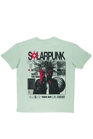 Lenithra Solarpunk Sırt Baskılı Unisex Oversize T-shirt Gri / 2XL