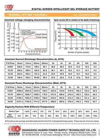 Outdo 12V 100Ah Dijital Ekranlı Akıllı Jel Akü