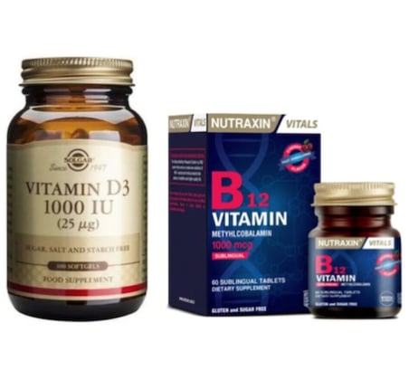 Solgar Vitamin D3 1000 IU 100 Tablet + Nutraxin B12 Vitamin 60 Tablet