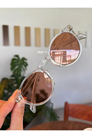 Yumy Yuvarlak unisex Güneş Gözlüğü Şeffaf çerçeve Somon cam Trend Renk