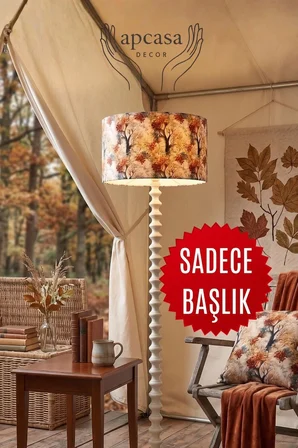 El Yapımı Özel Tasarım Sonbahar Ormanı Desenli Lambader Başlığı -Şapka (40x25 cm)