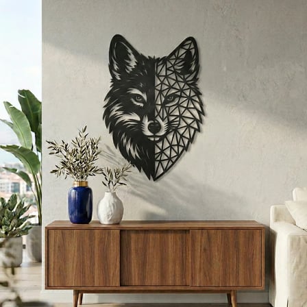 Geometrik Kurt Duvar Tablosu MDF Lazer Kesim Modern Duvar Süsü Minimal Hayvan Figürlü Dekor