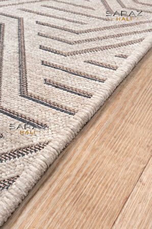 Ada Kilim Modern Salon Mutfak Koridor Kesme Yolluk Dokuma Makine Halısı zigzag antrasit