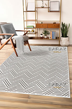 Ada Kilim Modern Salon Mutfak Koridor Kesme Yolluk Dokuma Makine Halısı zigzag antrasit