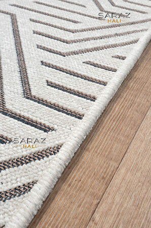 Ada Kilim Modern Salon Mutfak Koridor Kesme Yolluk Dokuma Makine Halısı zigzag antrasit