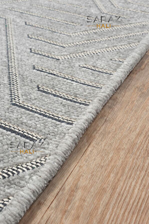 Ada Kilim Modern Salon Mutfak Koridor Kesme Yolluk Dokuma Makine Halısı zigzag antrasit