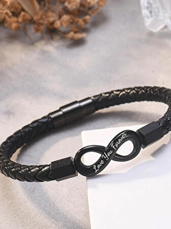 Kişiye Özel Sonsuz Deri Bileklik, İsim Yazılı Bileklik , Erkek Bilekliği , Sevgiliye Hediye
