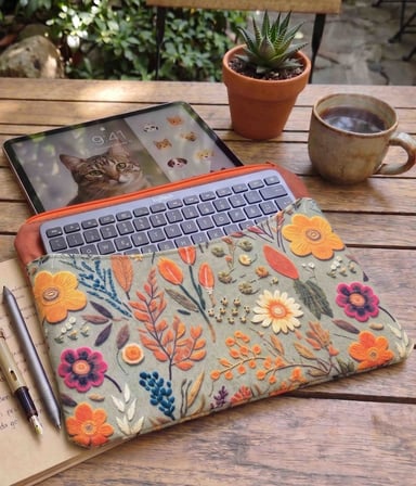 Tadsy Tablet Kılıfı 12.3 İnç Turuncu - Sarı Çiçek Desenli
