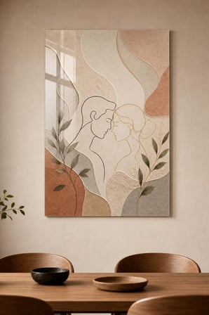 Minimalist Çift Portresi Baskılı Cam Tablo – UV Baskı Modern Duvar Dekoru