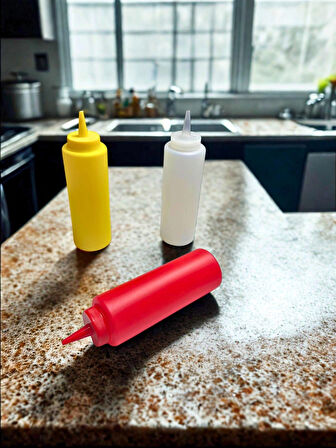  3’lü Sıkmalı Sosluk Şişe Seti – Ketçap Mayonez Hardal Şişesi 250 ml Plastik