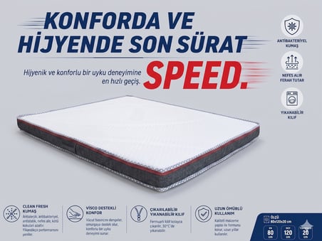 Zish Home SPEED 8 cm Visco Yatak Pedi ve Topper | 50 DNS Visco ve 28 DNS Sünger | Yatak Üstü Şilte