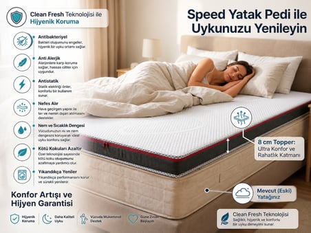 Zish Home SPEED 8 cm Visco Yatak Pedi ve Topper | 50 DNS Visco ve 28 DNS Sünger | Yatak Üstü Şilte
