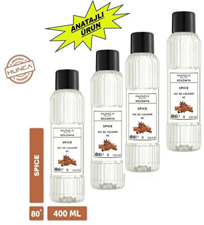 Hunca Tarçın Kolonyası 400 ml – Ferahlatıcı Baharatlı Koku, Kalıcı Etki 4 ADET