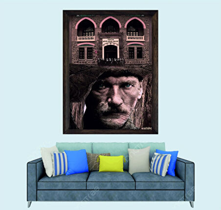 Türkçü, Mustafa Kemal Atatürk , Türk, Çerçeveli Cam Duvar Tablosu 30x45 Cm SP12