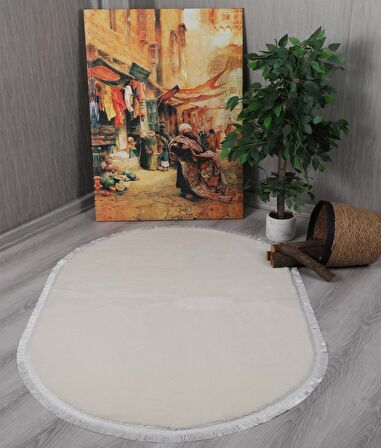 My Evilla Modern Dekoratif Oval Spor Saçaklı Puffy Peluş Halı Yolluk
