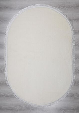 My Evilla Modern Dekoratif Oval Spor Saçaklı Puffy Peluş Halı Yolluk