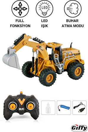 Oyuncak Buhar Atan Şarjlı Uzaktan Kumandalı Kepçe Led Işıklı 7 Kanallı Demo Modlu RC İş Makinesi