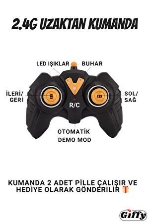 Oyuncak Buhar Atan Şarjlı Uzaktan Kumandalı Kepçe Led Işıklı 7 Kanallı Demo Modlu RC İş Makinesi