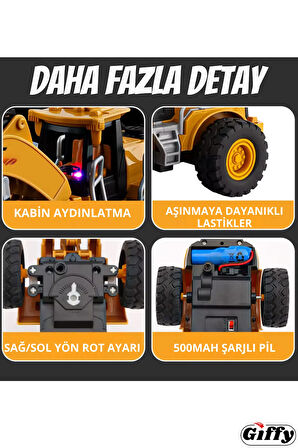 Oyuncak Buhar Atan Şarjlı Uzaktan Kumandalı Kepçe Led Işıklı 7 Kanallı Demo Modlu RC İş Makinesi