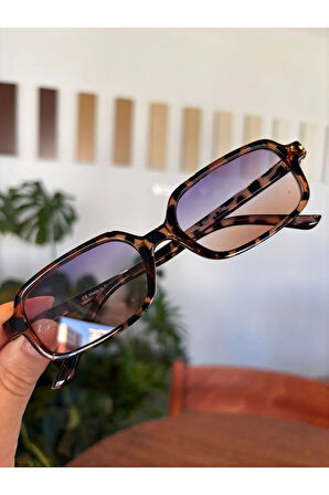 Square Kare Güneş Gözlüğü Miux Leopar Degrade Ince Çerçeve Şık unisex Model Uv400 Koruma