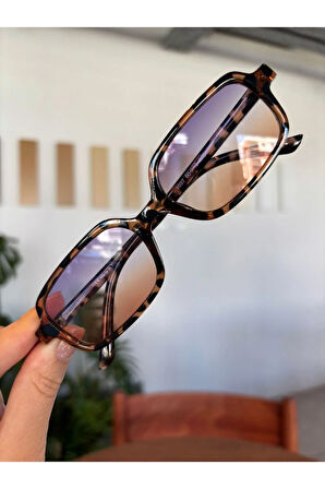 Square Kare Güneş Gözlüğü Miux Leopar Degrade Ince Çerçeve Şık unisex Model Uv400 Koruma