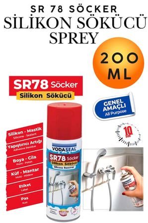 Silikon Sökücü Sprey 200 ml - Derz, Etiket, Yapışkan, Conta Leke ve Kalıntı Temizleyici Sprey - Mutfak Banyo Cam Metal Yüzeyler İçin Hızlı Etkili Temizlik Solüsyonu Fayans Banyo Derz Temizleme Sprey