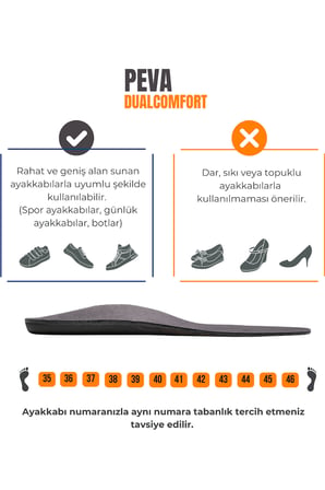 srfn ticaret Peva DualComfort PU & EVA Konfor Tabanlığı | Günlük Kullanım ve Uzun Süre Ayakta Kalma İçin Yumuşak Destekli İç Tabanlık 35-46