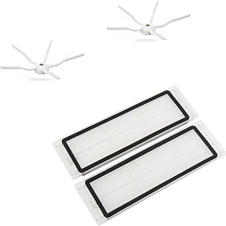 srfn ticaret Xiaomi Roborock S5 S5 Max S6 S6 Pure Yeni Nesil Hepa Filtre 5 Kollu Yan Fırça Seti - 5 Parça Beyaz