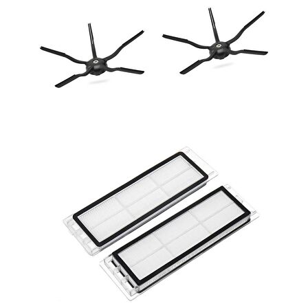srfn ticaret Xiaomi Roborock S5 S5 Max S6 S6 Pure Yeni Nesil Hepa Filtre 5 Kollu Yan Fırça Seti - 5 Parça Siyah