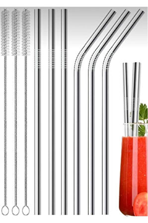 9 Parça Metal Pipet Seti Paslanmaz Çelik Pipet Ve Çubuk Pipet Temizleme Fırçası