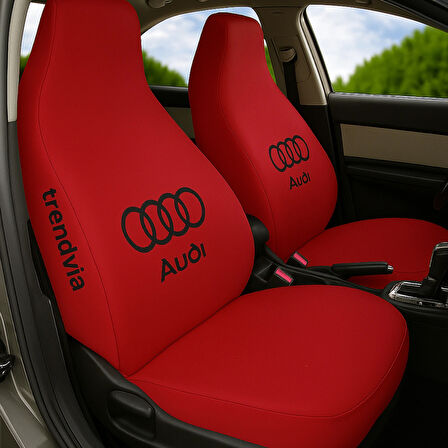 Audi Uyumlu Kırmızı Ön ve Arka Koltuk Kılıfı Seti Penye Kumaş Oto Servis Kılıfı