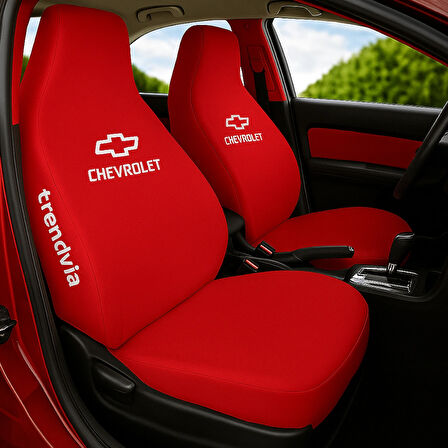 Chevrolet Logolu Kırmızı Penye Oto Servis Kılıfı – Ön ve Arka Koltuk Seti