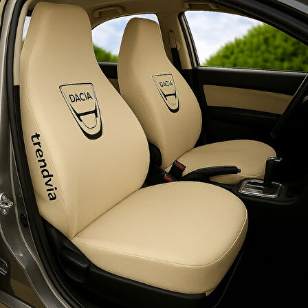 Açık Bej Penye Kumaş Ön ve Arka Dacia Logolu Oto Koltuk Kılıfı Takımı - Servis Tipi