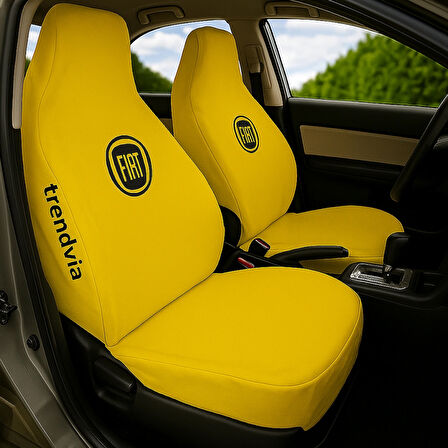 Sarı Penye Kumaş Fiat Logolu Ön ve Arka Oto Koltuk Kılıfı Takımı - Servis Tipi Koruyucu