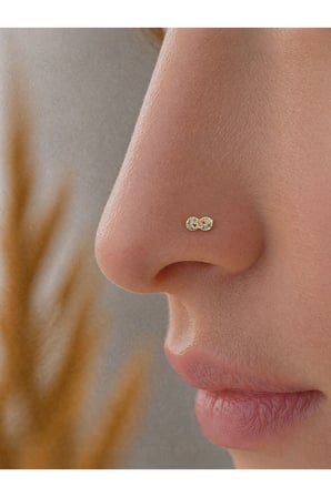 Altın Taşlı Sonsuzluk Figür Geçmeli Hızma Burun Piercing (14 Ayar)