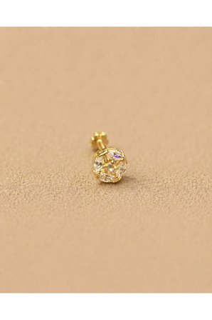 14 Ayar Altın Desenli Top Model Tragus Piercing Küpe