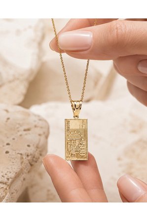 14 Ayar Altın 500 Euro Para Figürlü Dikdörtgen Kolye Ucu 2x1 cm