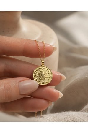 14 Ayar Altın Osmanlı Tuğralı Para Model Kolye Ucu 2,2 cm çaplı