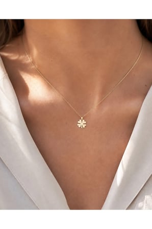 14 Ayar Altın Dört Yapraklı Yonca Figürlü Kolye Ucu 2,4 cm çaplı