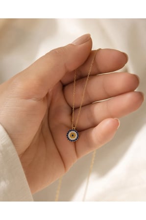 8 Ayar Altın Renkli Taşlı Nazar Gözü Kolye